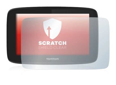 Immagine del dispositivo TomTom GO Essential (5") con un'ampia varietà di protezioni per lo schermo.