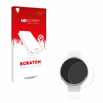 Parte frontale di una confezione del prodotto con il logo del marchio upscreen. Accanto è raffigurato il dispositivo Polar Ign