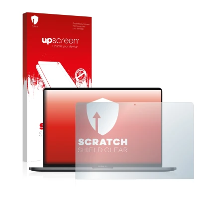 Parte frontale di una confezione del prodotto con il logo del marchio upscreen. Accanto è raffigurato il dispositivo Apple Mac