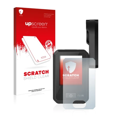 Parte frontale di una confezione del prodotto con il logo del marchio upscreen. Accanto è raffigurato il dispositivo Flyer Dis