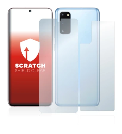 Immagine del dispositivo Samsung Galaxy S20 (Fronte+Retro) con un'ampia varietà di protezioni per lo schermo.