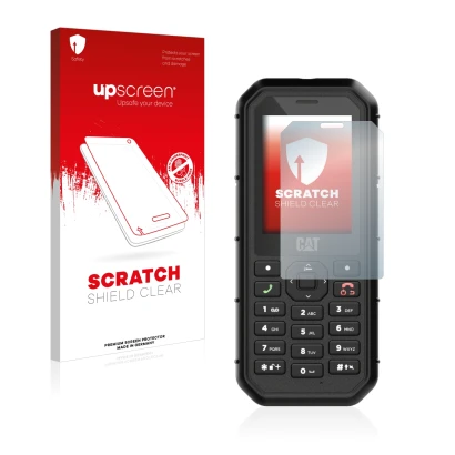 Parte frontale di una confezione del prodotto con il logo del marchio upscreen. Accanto è raffigurato il dispositivo Caterpill