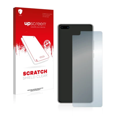 Parte frontale di una confezione del prodotto con il logo del marchio upscreen. Accanto è raffigurato il dispositivo Huawei P4