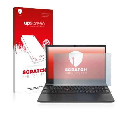 Parte frontale di una confezione del prodotto con il logo del marchio upscreen. Accanto è raffigurato il dispositivo Lenovo Th