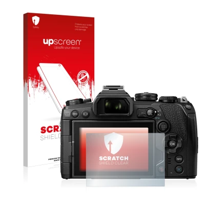 Parte frontale di una confezione del prodotto con il logo del marchio upscreen. Accanto è raffigurato il dispositivo Olympus O