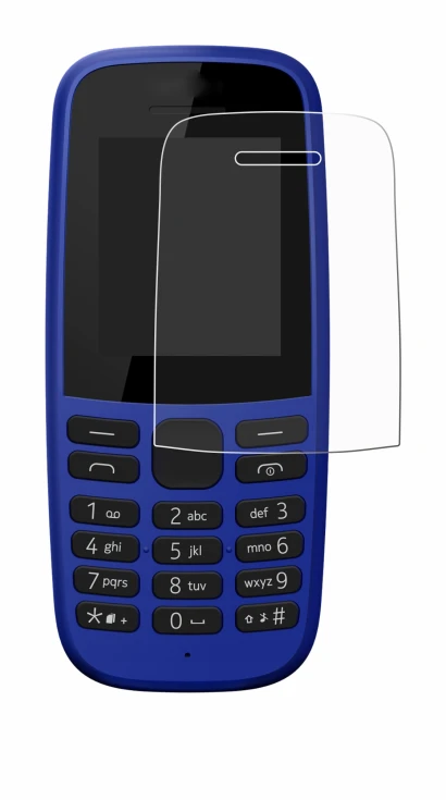 Immagine del dispositivo Nokia 105 DS 2019 con un'ampia varietà di protezioni per lo schermo.