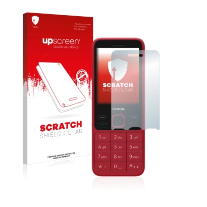 Parte frontale di una confezione del prodotto con il logo del marchio upscreen. Accanto è raffigurato il dispositivo Nokia 150
