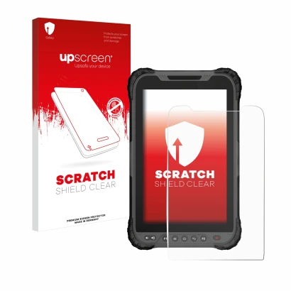 Parte frontale di una confezione del prodotto con il logo del marchio upscreen. Accanto è raffigurato il dispositivo GeoMax Ze