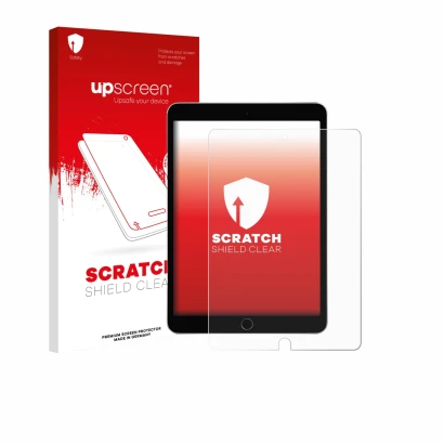 Parte frontale di una confezione del prodotto con il logo del marchio upscreen. Accanto è raffigurato il dispositivo Apple iPa