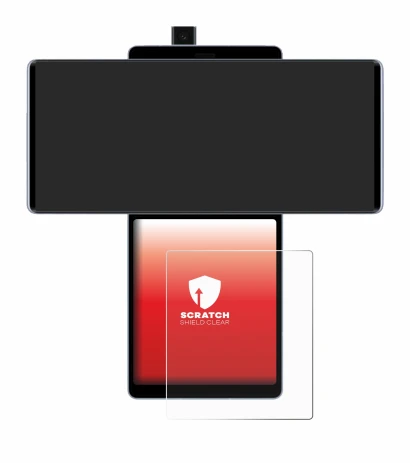 Immagine del dispositivo LG Wing (Display posteriore) con un'ampia varietà di protezioni per lo schermo.