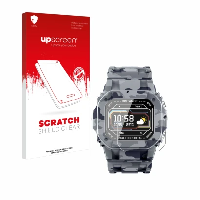 Parte frontale di una confezione del prodotto con il logo del marchio upscreen. Accanto è raffigurato il dispositivo JAY-tech