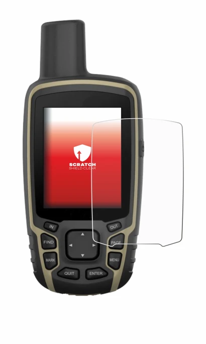 Immagine del dispositivo Garmin GPSMAP 65 con un'ampia varietà di protezioni per lo schermo.