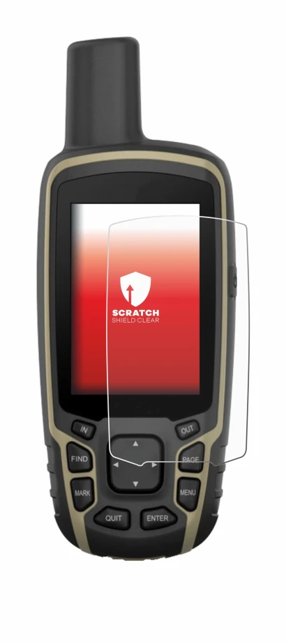 Immagine del dispositivo Garmin GPSMAP 65s con un'ampia varietà di protezioni per lo schermo.