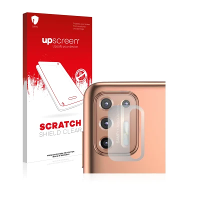 Parte frontale di una confezione del prodotto con il logo del marchio upscreen. Accanto è raffigurato il dispositivo Motorola 