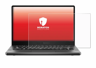 Immagine del dispositivo ASUS ROG Zephyrus G14 GA401 con un'ampia varietà di protezioni per lo schermo.