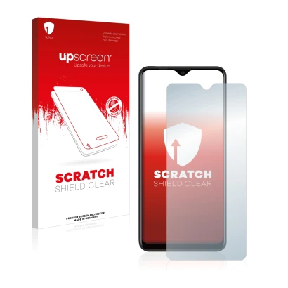 Parte frontale di una confezione del prodotto con il logo del marchio upscreen. Accanto è raffigurato il dispositivo Blackview