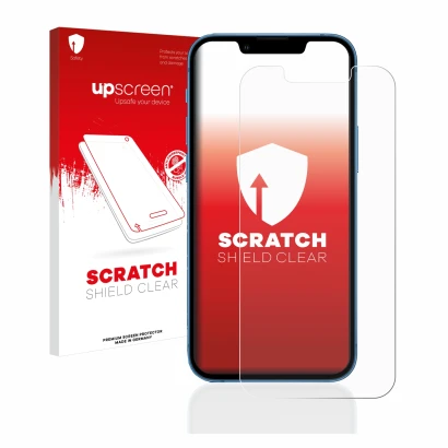 Parte frontale di una confezione del prodotto con il logo del marchio upscreen. Accanto è raffigurato il dispositivo Apple iPh