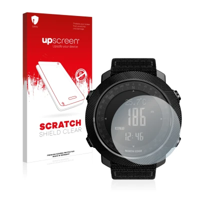 Parte frontale di una confezione del prodotto con il logo del marchio upscreen. Accanto è raffigurato il dispositivo North Edg