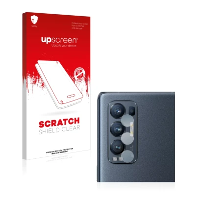 Parte frontale di una confezione del prodotto con il logo del marchio upscreen. Accanto è raffigurato il dispositivo Oppo Find