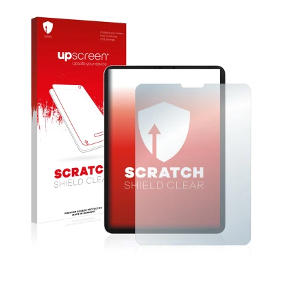 Parte frontale di una confezione del prodotto con il logo del marchio upscreen. Accanto è raffigurato il dispositivo Apple iPa