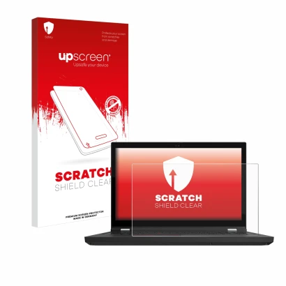 Parte frontale di una confezione del prodotto con il logo del marchio upscreen. Accanto è raffigurato il dispositivo Lenovo Th