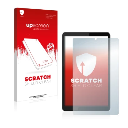 Parte frontale di una confezione del prodotto con il logo del marchio upscreen. Accanto è raffigurato il dispositivo Lenovo Ta