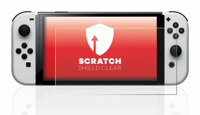 Immagine del dispositivo Nintendo Switch OLED-Modell con un'ampia varietà di protezioni per lo schermo.