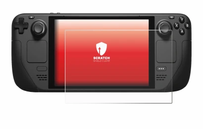 Immagine del dispositivo Valve Steam Deck con un'ampia varietà di protezioni per lo schermo.