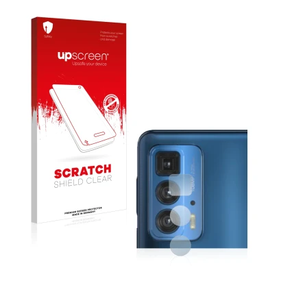 Parte frontale di una confezione del prodotto con il logo del marchio upscreen. Accanto è raffigurato il dispositivo Motorola