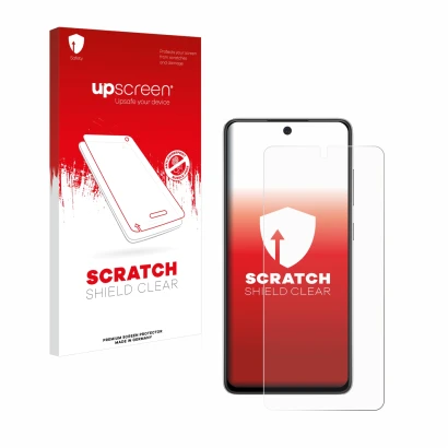 Parte frontale di una confezione del prodotto con il logo del marchio upscreen. Accanto è raffigurato il dispositivo Samsung G