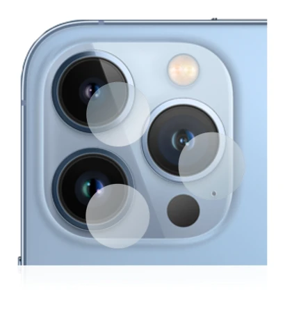 Immagine del dispositivo Apple iPhone 13 Pro (SOLO Fotocamera) con un'ampia varietà di protezioni per lo schermo.