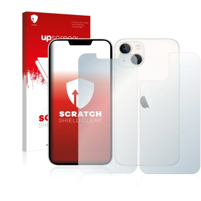 Parte frontale di una confezione del prodotto con il logo del marchio upscreen. Accanto è raffigurato il dispositivo Apple iPh