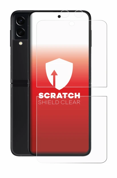 Immagine del dispositivo Samsung Galaxy Z Flip 3 5G (Fronte+Fotocamera) con un'ampia varietà di protezioni per lo schermo.