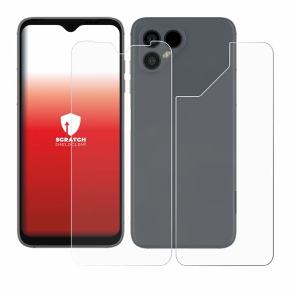 Immagine del dispositivo Fairphone 4 (Fronte+Retro) con un'ampia varietà di protezioni per lo schermo.
