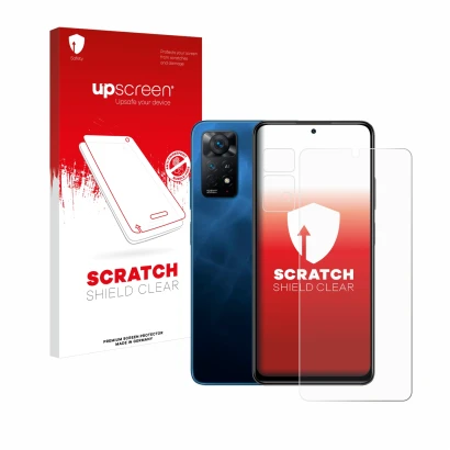 Parte frontale di una confezione del prodotto con il logo del marchio upscreen. Accanto è raffigurato il dispositivo Xiaomi Re