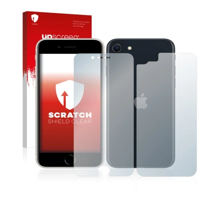 Parte frontale di una confezione del prodotto con il logo del marchio upscreen. Accanto è raffigurato il dispositivo Apple iPh