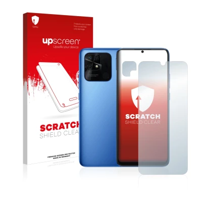 Parte frontale di una confezione del prodotto con il logo del marchio upscreen. Accanto è raffigurato il dispositivo Xiaomi Re