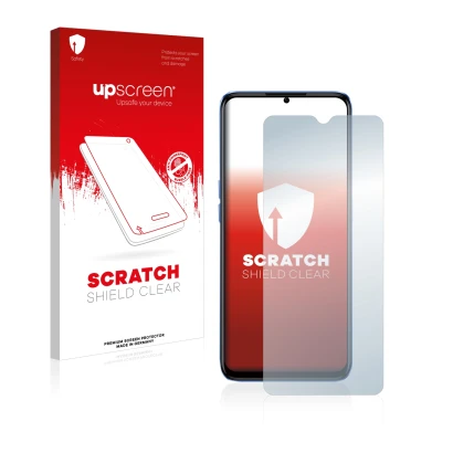 Parte frontale di una confezione del prodotto con il logo del marchio upscreen. Accanto è raffigurato il dispositivo realme Na