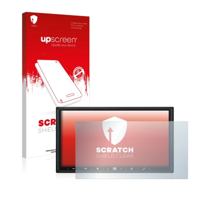 Parte frontale di una confezione del prodotto con il logo del marchio upscreen. Accanto è raffigurato il dispositivo Alpine iL