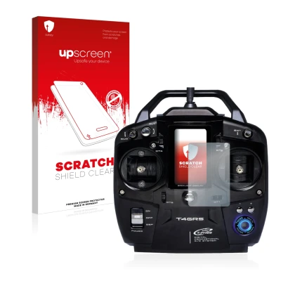 Parte frontale di una confezione del prodotto con il logo del marchio upscreen. Accanto è raffigurato il dispositivo Futaba T4