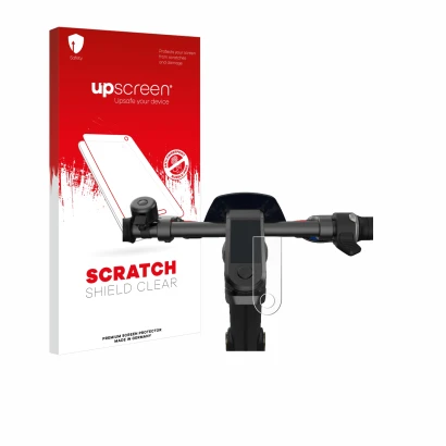 Parte frontale di una confezione del prodotto con il logo del marchio upscreen. Accanto è raffigurato il dispositivo NIU KQi3