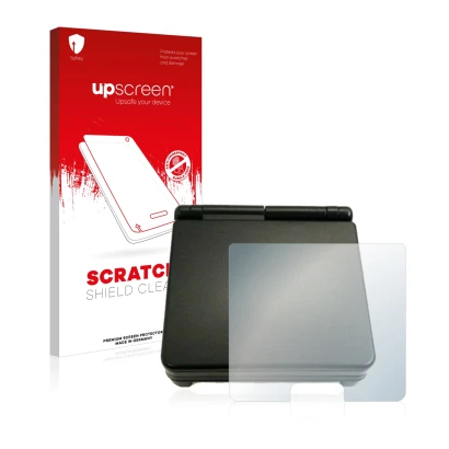 Parte frontale di una confezione del prodotto con il logo del marchio upscreen. Accanto è raffigurato il dispositivo Nintendo