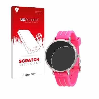 Parte frontale di una confezione del prodotto con il logo del marchio upscreen. Accanto è raffigurato il dispositivo Kiddus Ch