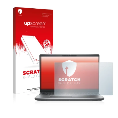 Parte frontale di una confezione del prodotto con il logo del marchio upscreen. Accanto è raffigurato il dispositivo Dell Lati
