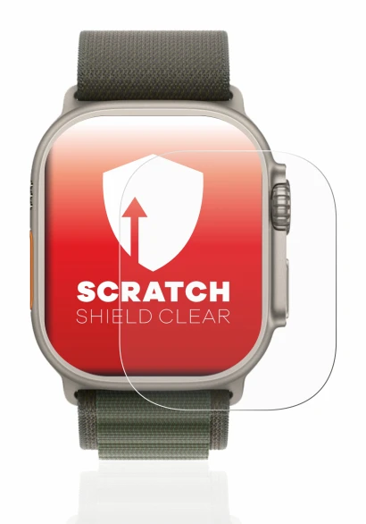 Immagine del dispositivo Apple Watch Ultra (49 mm) con un'ampia varietà di protezioni per lo schermo.