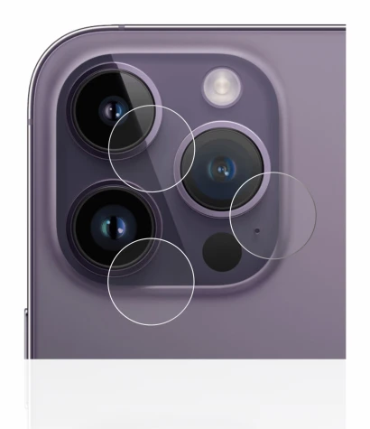 Immagine del dispositivo Apple iPhone 14 Pro (SOLO Fotocamera) con un'ampia varietà di protezioni per lo schermo.