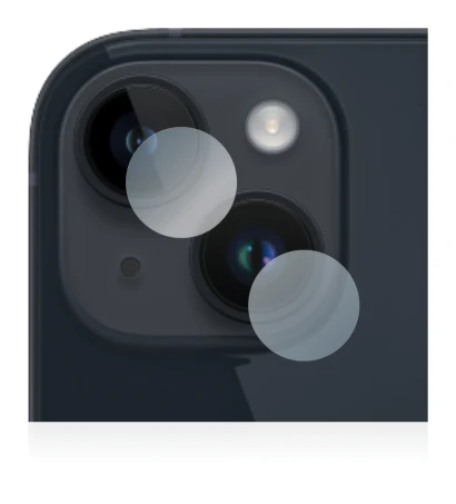 Immagine del dispositivo Apple iPhone 14 Plus (SOLO Fotocamera) con un'ampia varietà di protezioni per lo schermo.