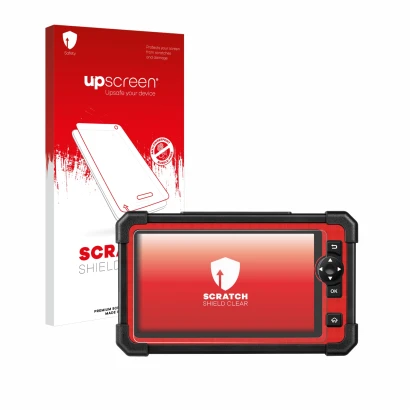 Parte frontale di una confezione del prodotto con il logo del marchio upscreen. Accanto è raffigurato il dispositivo Launch X-