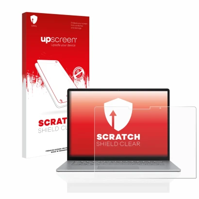 Parte frontale di una confezione del prodotto con il logo del marchio upscreen. Accanto è raffigurato il dispositivo Microsoft