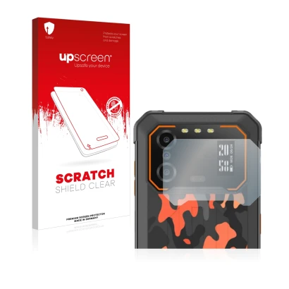 Parte frontale di una confezione del prodotto con il logo del marchio upscreen. Accanto è raffigurato il dispositivo iiiF150 B